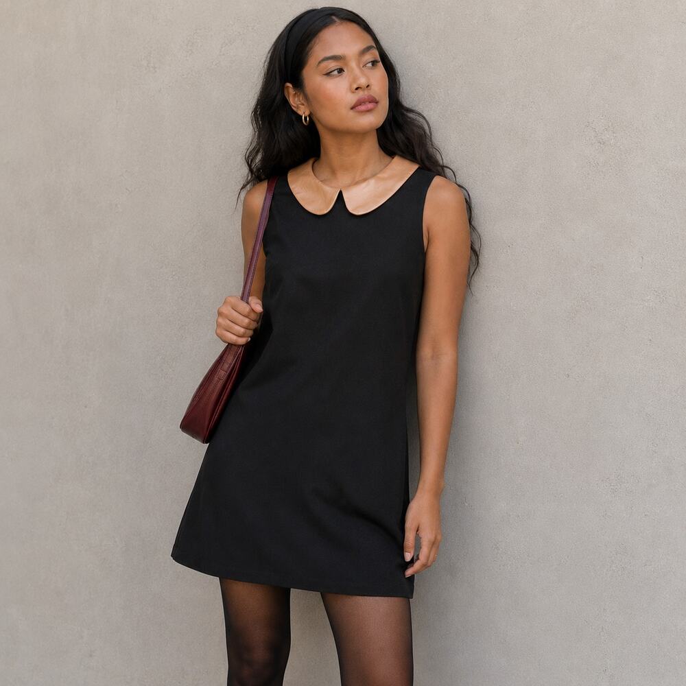 Hutch Black Shift Dress Medium Rose Gold Peter Pan Collar Coquette Mod